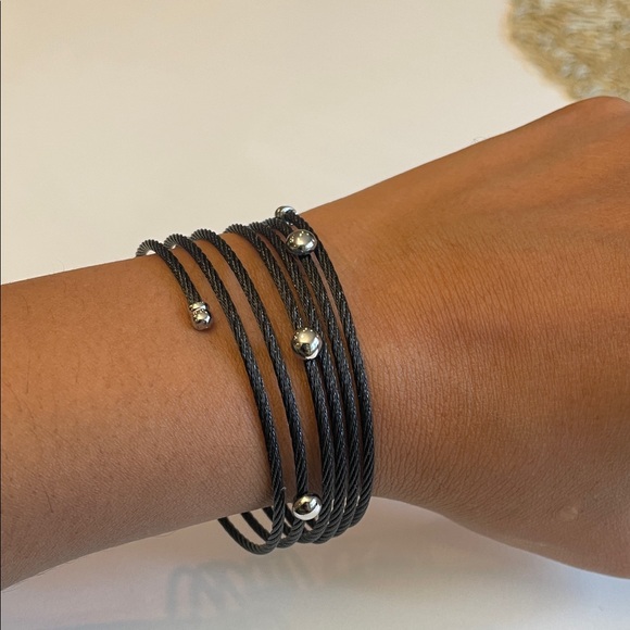 ALOR Elegant Black Wire Bracelet with Silver Accents - Picture 6 of 9